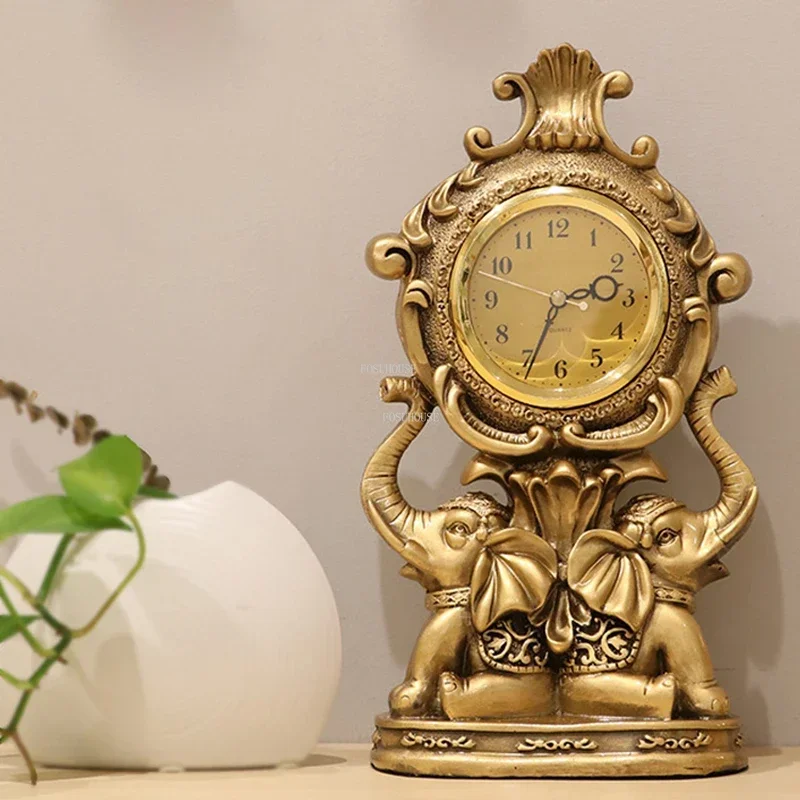 Creative Little Elephant Floor Clocks Living Room Mute Movement Chinese Clock Home Desk Clock Retro Light Luxury Standing Clock