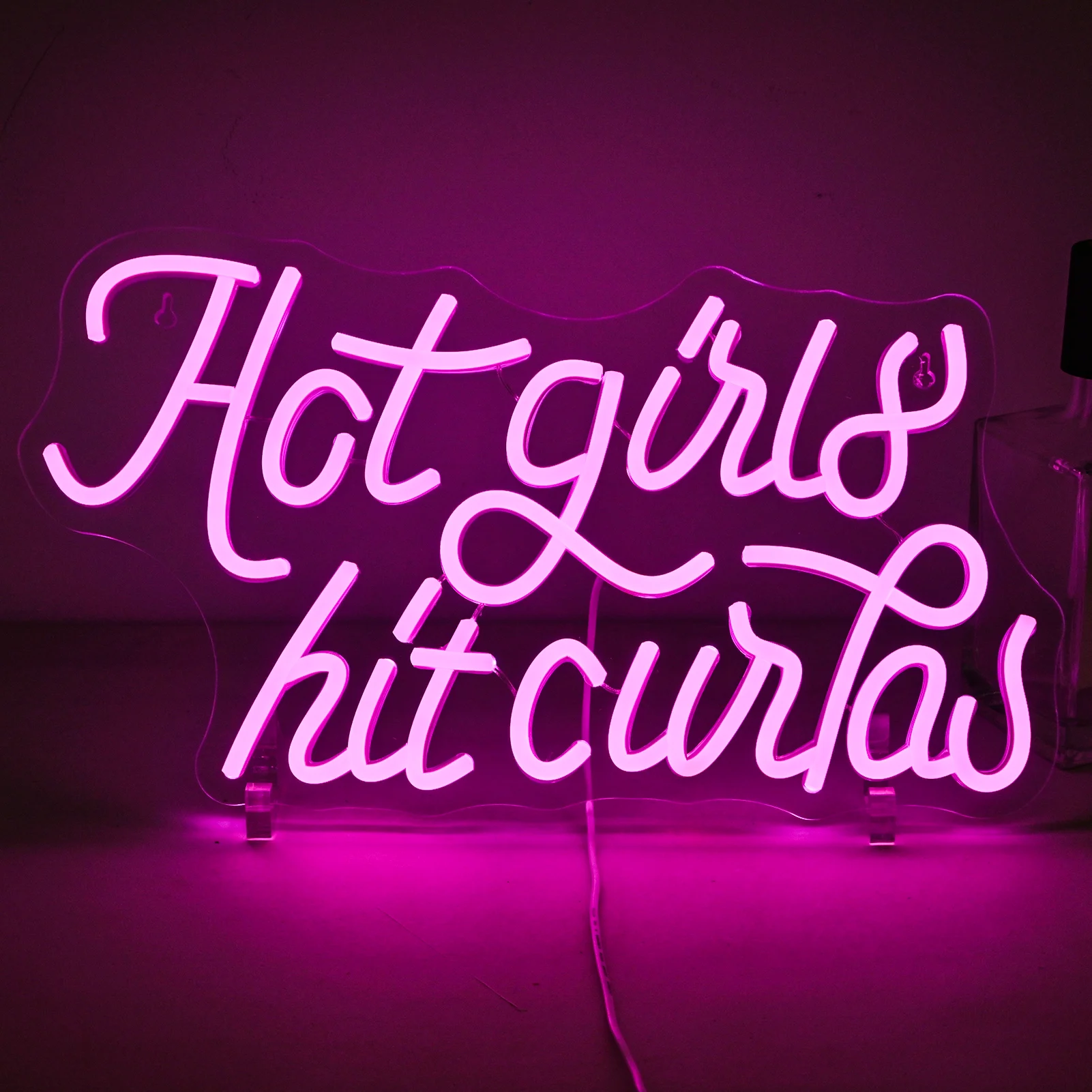 Hot Girls Hit Curbs Neon Sign For Wall Decor Pink Girl Neon Light for Girl's Room Girl Neon With Dimmer for Bedroom Office Decor