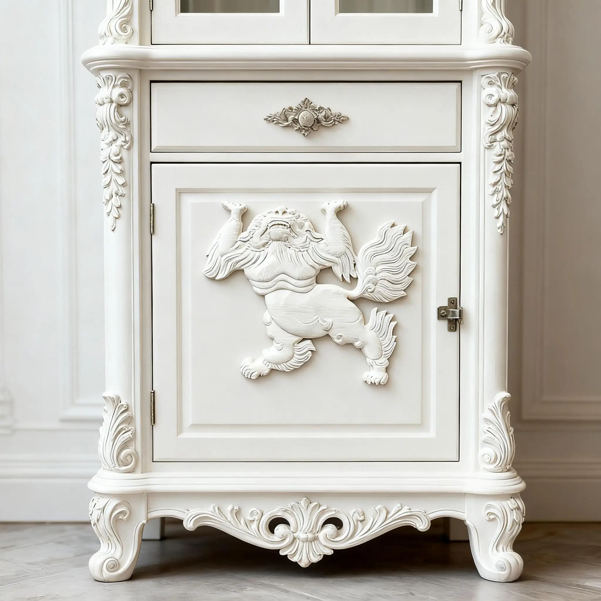 Vintage Wood Applique with Dragon & Lion Onlay Cabinet Classic Home Decor Design Figure Decal DIY Furniture Decoration Accessory view 2