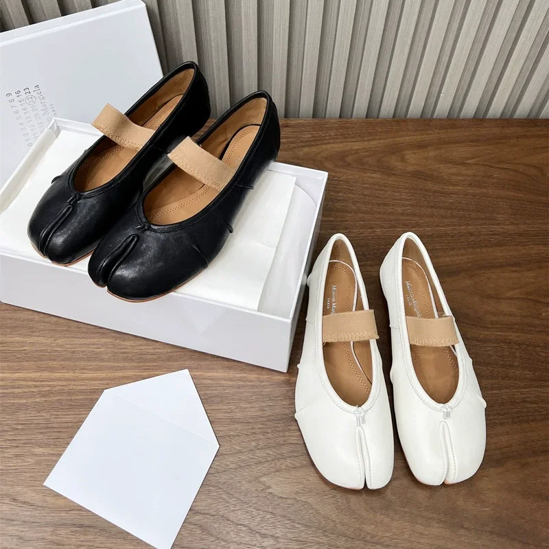 

Новинка лета 2024, универсальные туфли Мэри Джейн в стиле ретро с неглубоким носком, туфли из натуральной кожи со свиным копытом, женские туфли с разделенным носком