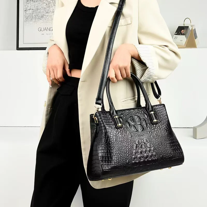 Imagem -02 - Crocodilo Bolsas de Couro de Luxo Mulheres Bolsas Designer Jacaré Vintage Satchel Tote Lady Shoulder Bolsa para as Mulheres e1 Alta Qualidade