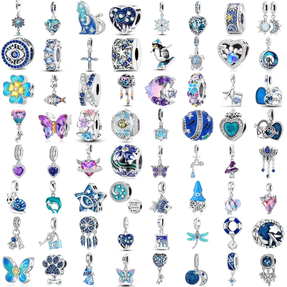 Abalorio de Plata 925 con Diseño de Mariposa Azul, Cruz y Huella de Perro, Accesorio Original para Pulseras DIY, Joyería con Dije Exquisito, Gran Venta 2026 ﻿