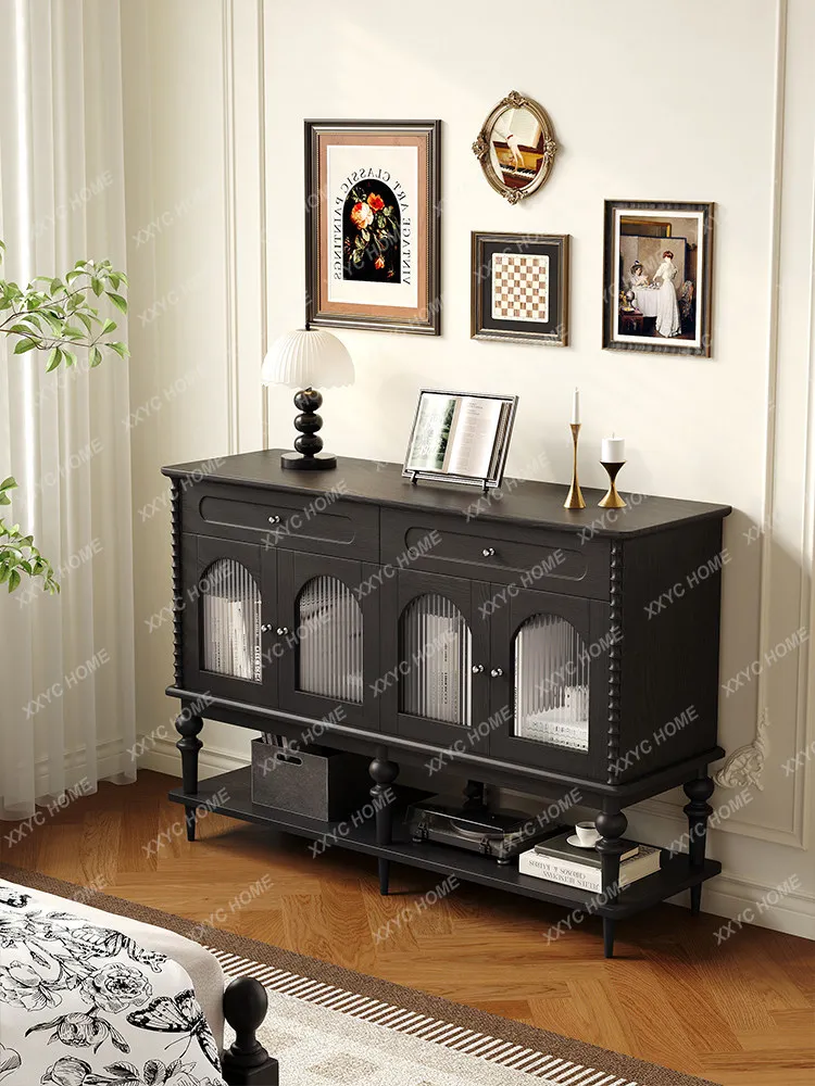 All solid wood medium and ancient style black dining room side cabinet small apartment living room locker opposite door storage