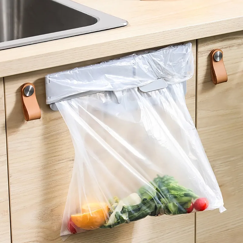 1-10PCS Foldable Garbage Bag Holder Wall Mounted Trash Rack Space Saving Hanging Rack for Bathroom Kitchen No-drill Storage Rack