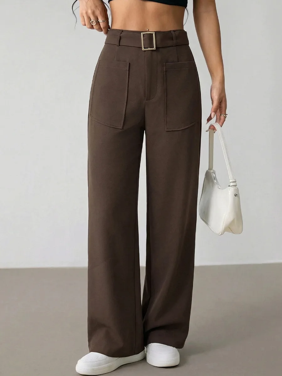 

European and American Fashion Casual Pants for Women 2026 New Cross-Border Trade Solid Color Polyester Straight-Leg Pants