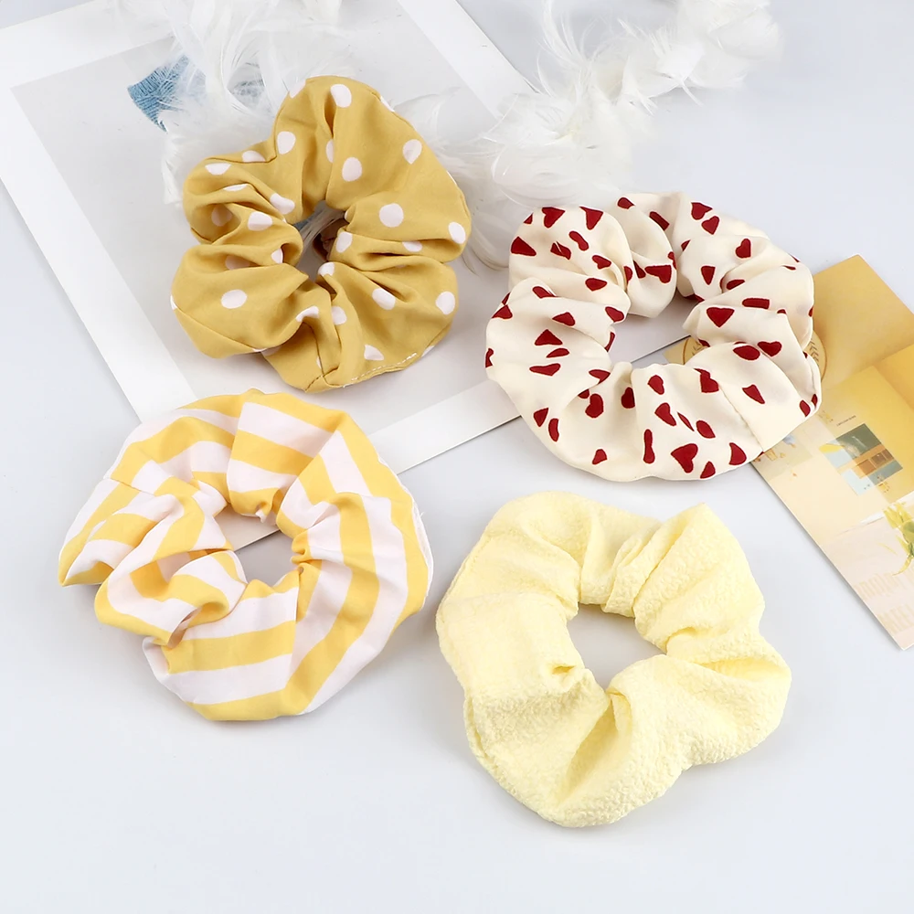 3pcs/set Heart Stripes Plaid Dots Hair Bands Satin Cotton Silk Hair Ties for Women Girls Elastic Rope Hair Accessories Scrunchie