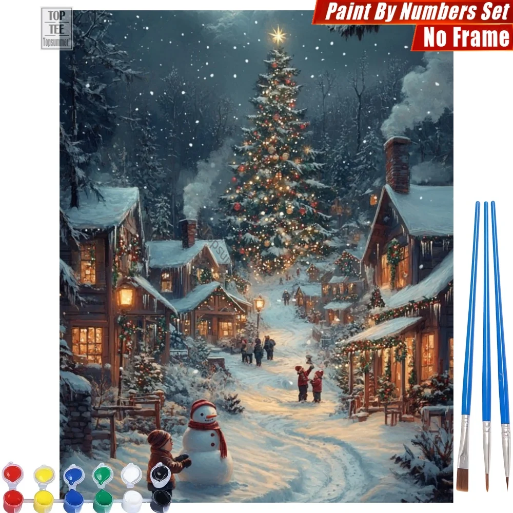

Набор для рисования по номерам «Рождественская снежная деревня» — праздничная атмосфера деревни, домашние занятия, подарок на День благодарения для жены