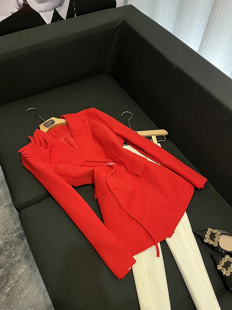 

Ele Faionable женский костюм Jaet Commute Sle Long Sve Pure Color Light Maturi High End Feeling Small Size