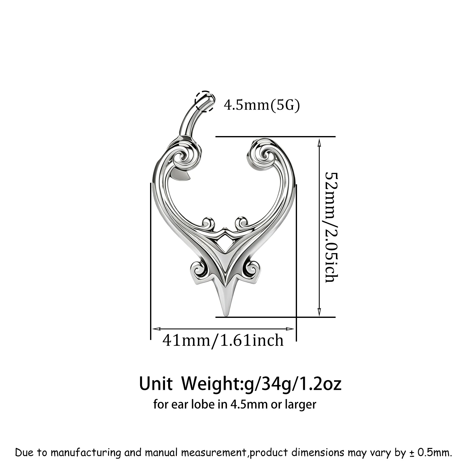 Vankula 2pcs Gothic Vintage Heart Scroll Ear Hanger Weight Gauges, Stainless Steel Ear Plug Tunnels Expander