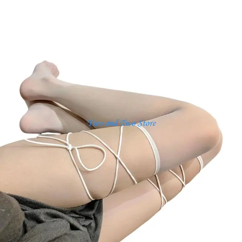 

HX6F Women Over the Knee Socks Laces Up Thigh High Stockings Sheer Silk Stockings