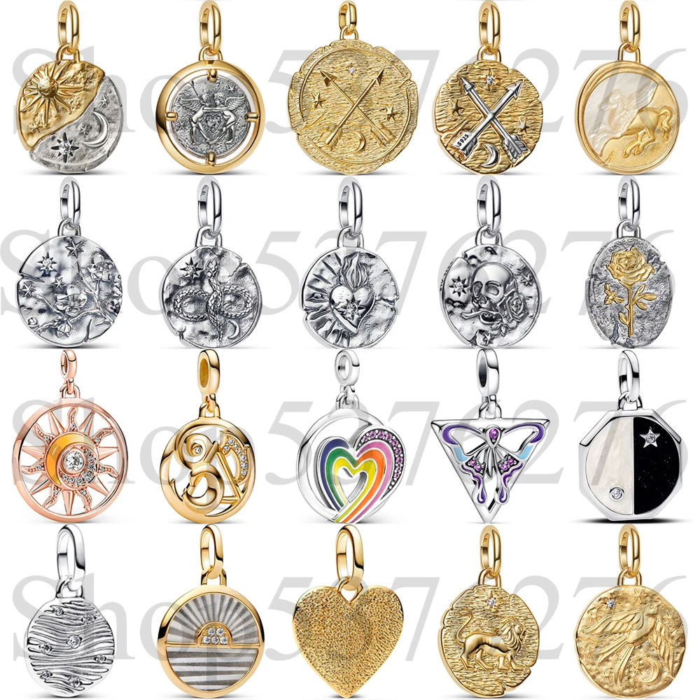 

925 Sterling Silver Bead Rose Sun and Moon Cupids Medallion Charm For Fashion Women Me Series Bracelet Necklace Gift DIY Jewelry