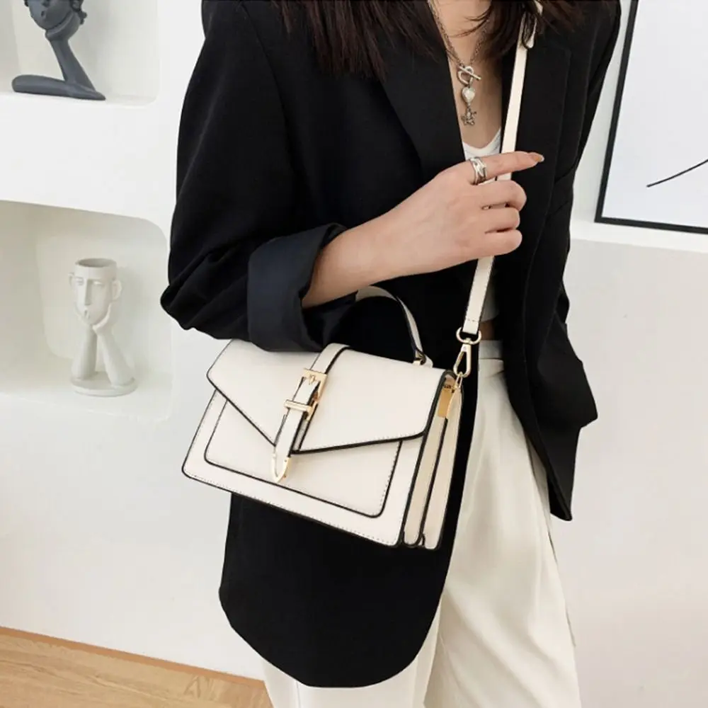 Women PU Leather Messenger Shoulder Bag Ladies Solid Color Simple Crossbody Bag Fashion Handbag Leisure Portable Sling Bag