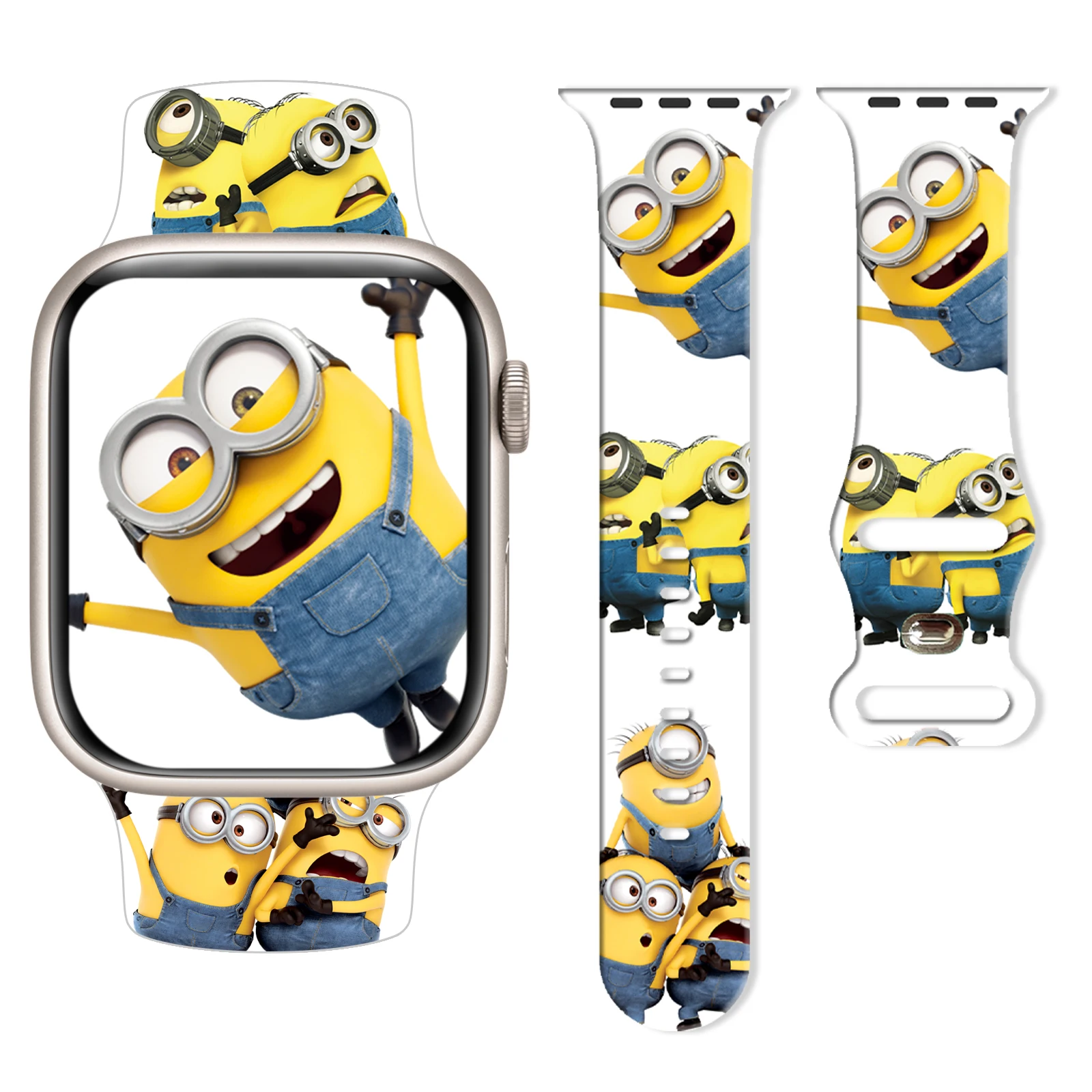 MINISO Happy Minions حزام مطبوع لساعة أبل 11 10 9 سوار سيليكون قابل للاستبدال لساعة iWatch 46/44/42/41 مللي متر
