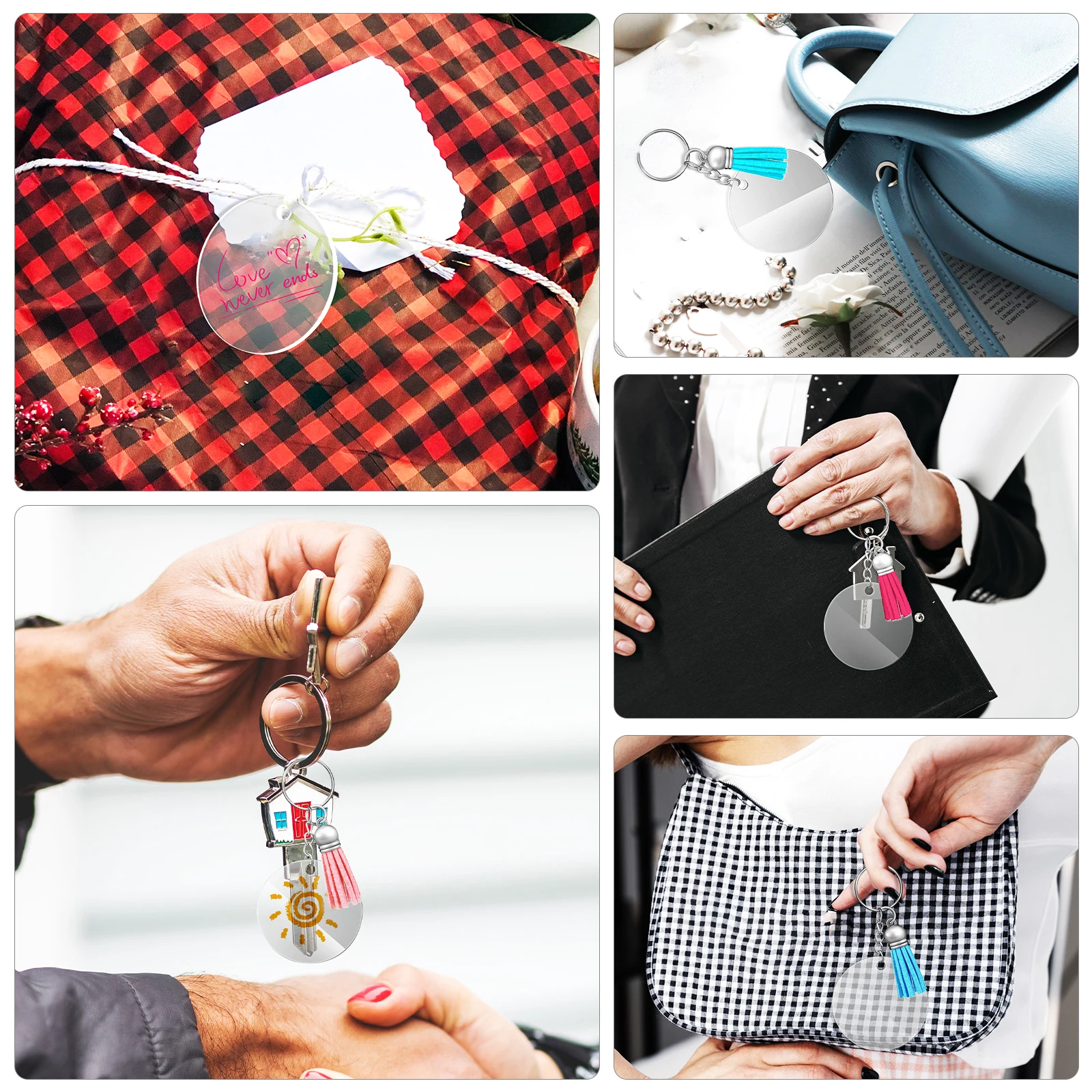 

120 Pcs Charms Keychain Hanging Set Rings Non-metal Tassels Pendants for Blank Ornaments