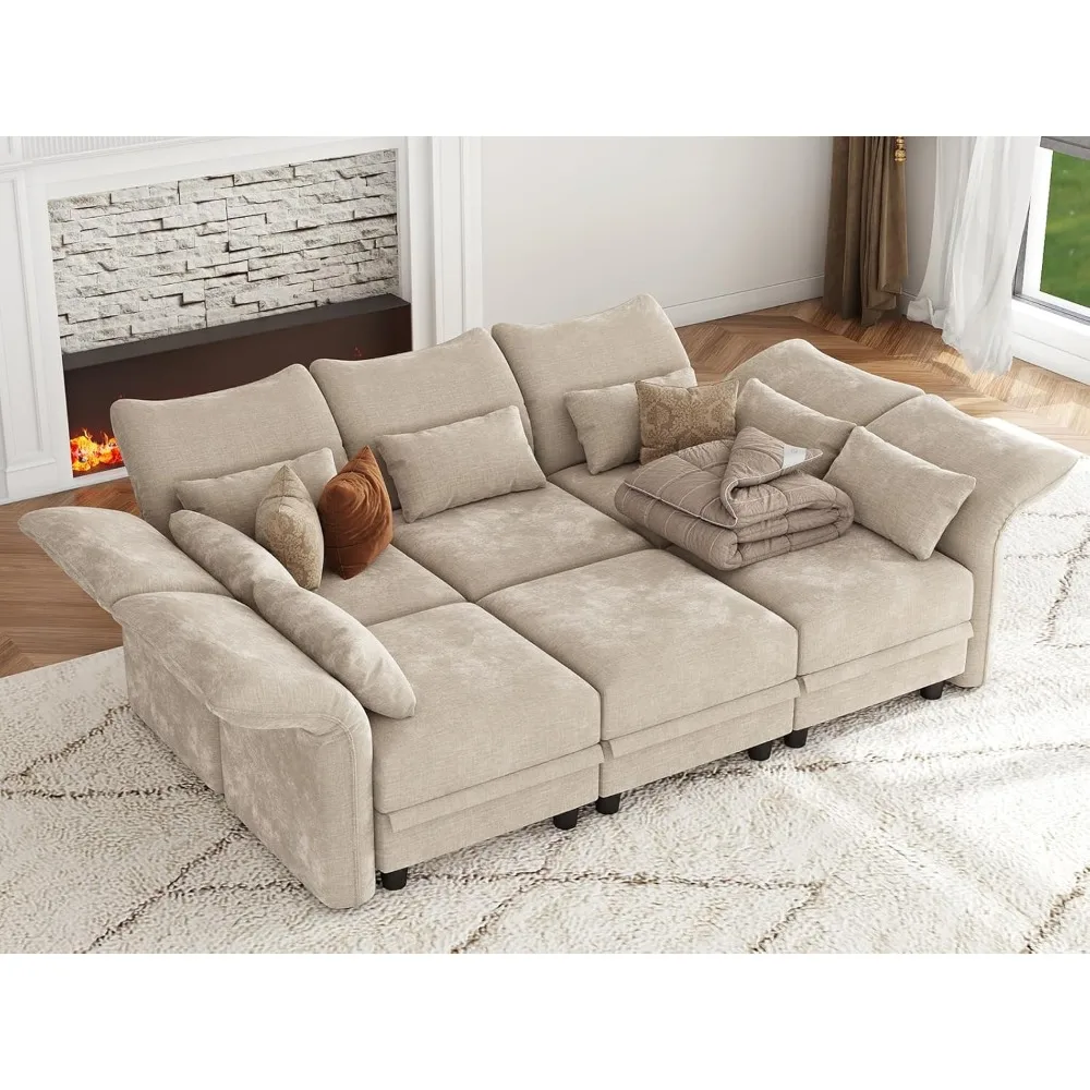 

Chenille Modular Sectional Sofa Sleeper with Storage Ottoman102.2 Inch Sectional Couches for Living Room with Adjustable Armrest