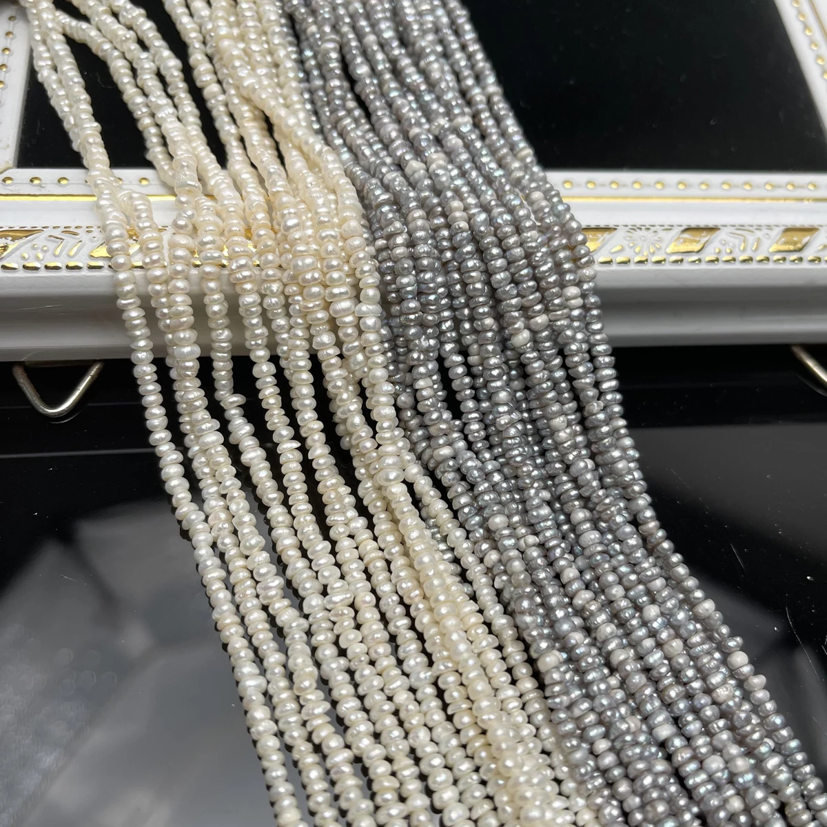 3–3.5mm Gray Flat 100% Natural Freshwater Pearl Semi-Finished Beads for DIY Jewelry Making Necklaces & Bracelets Accessories
