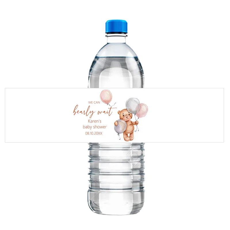 30pcs Cute Bear Water Bottle Wraps Sticker Custom Labels Baptism Baby Shower Birthday Party Personalized Decor Stickers Supplies