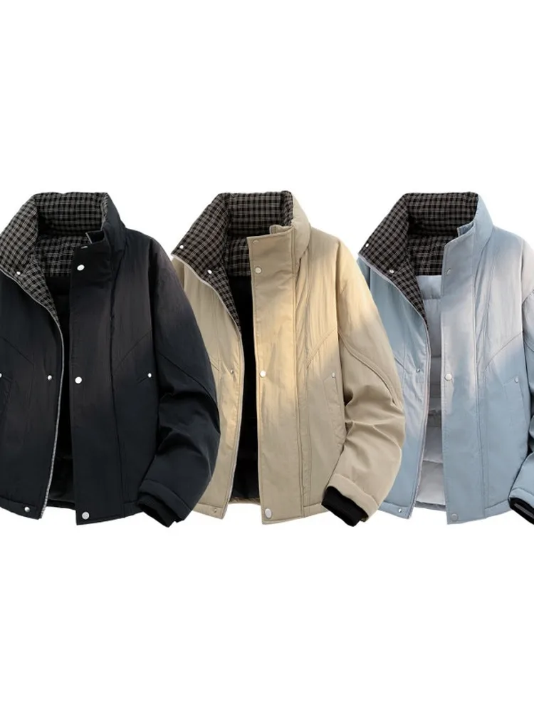 

Мужская зимняя утепленная хлопковая куртка с воротником-стойкой, свободного кроя, повседневная, теплая, однотонная, для молодежи