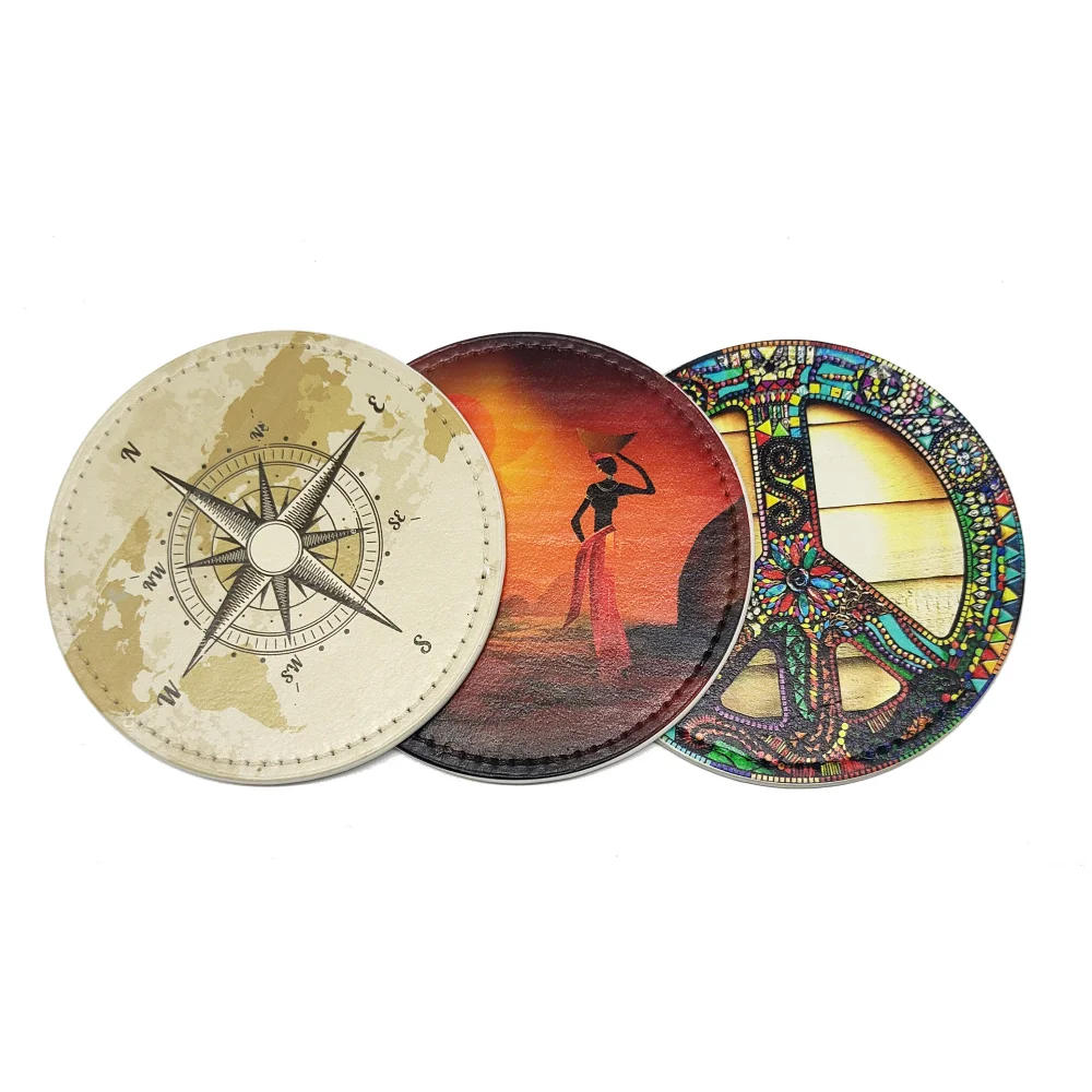 WOTOR Customizable Pattern Size Leather Coasters Circular Square Waterproof Heat Resistant Placemat Tea Coffee Cup Home Decor
