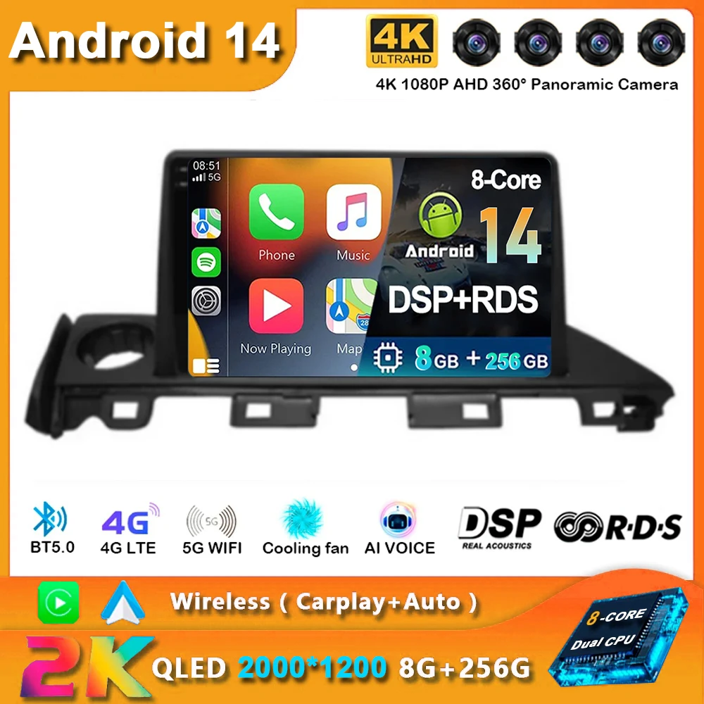 Android 14 For Mazda 6 Atenza 3 2016 2017 2018 Car Radio GPS Navigation 4G WIFI Video BT Carplay DSP Player No DVD