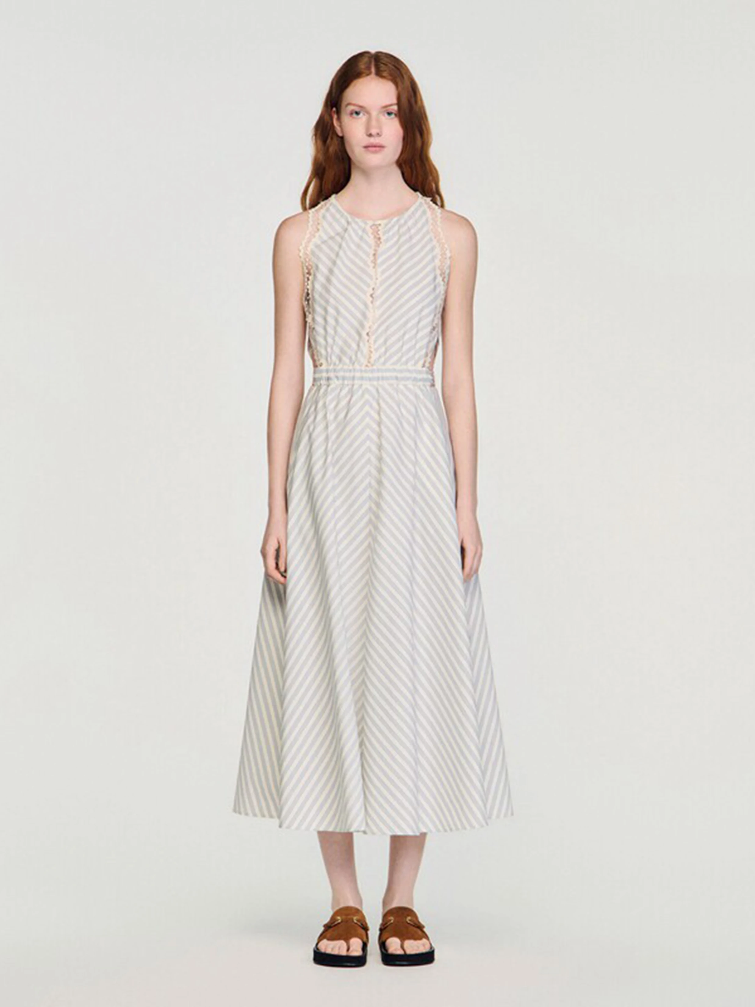 

High Waist Lace Trim round Neck Sleeveless Vest Dress Women's Style Casual Cotton Spring Summer Autumn High Elastic Waist Str...