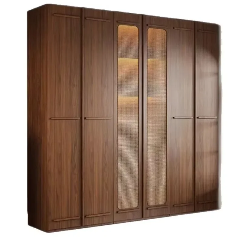 Medieval solid wood wardrobe skeleton line rattan door large wardrobe home bedroom modern simple one door to top wardrobe