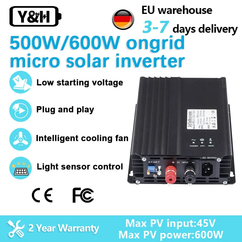 Y&H 600W Solar Power Inverter 500W 24V 12v 220v Pure Sine Wave Solar Mppt Inverter On Grid Tie Inverter 12v Adjustable Output