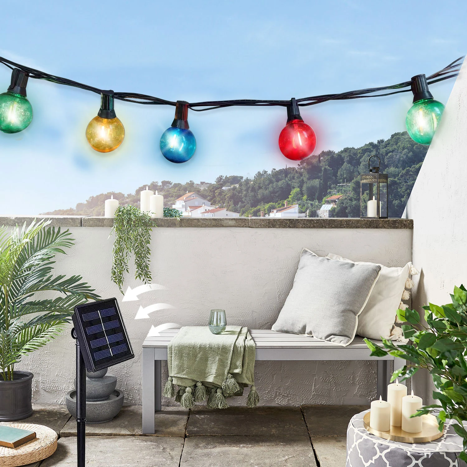 

New Waterproof RGB LED G40 Solar String Lights, 21m Fairy Lamp for Outdoor Christmas Holiday, Garland Garden Wedding Camp Decora