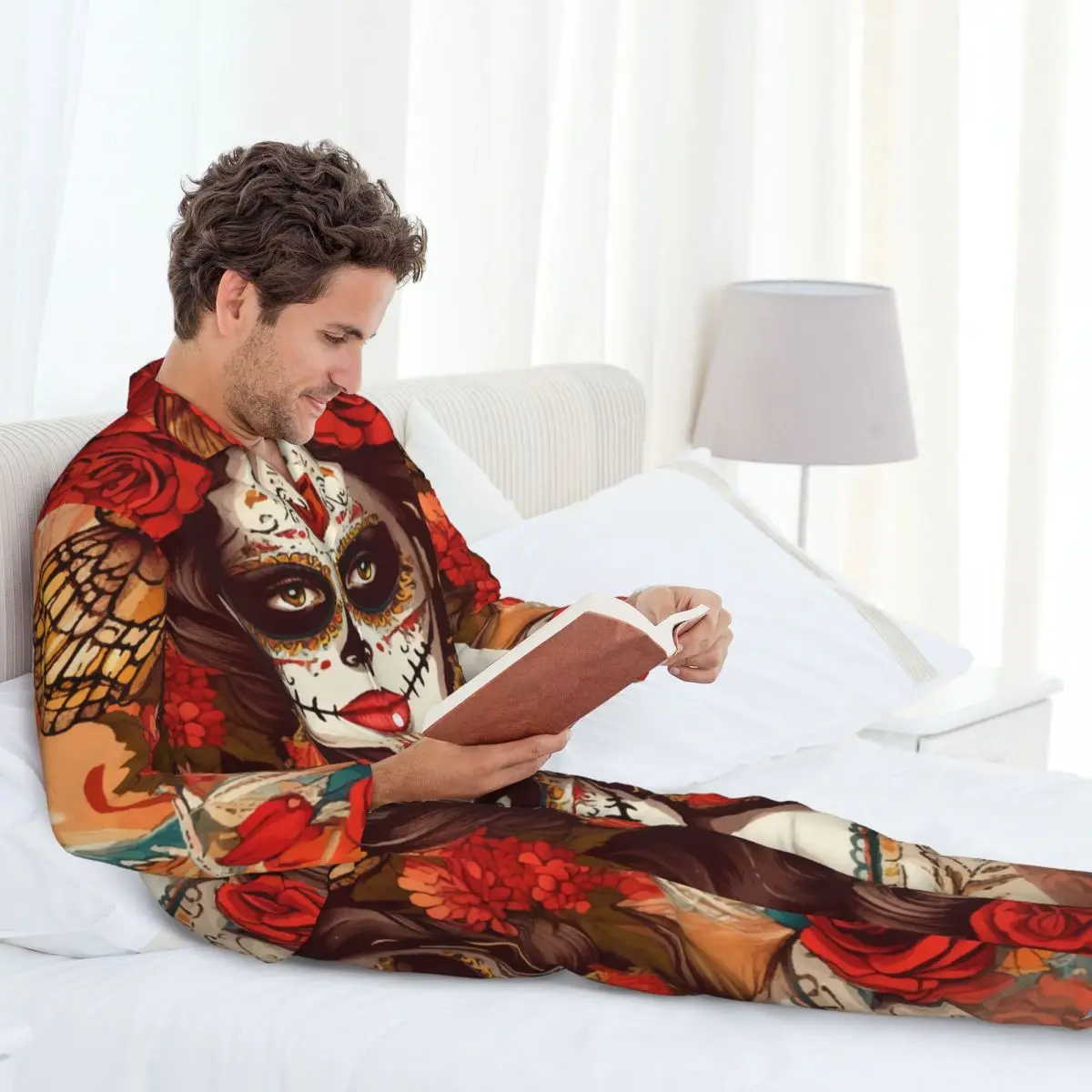 Day Of The Dead Female Long-sleeved Trousers Pajamas for Men Autumn and Winter Homewear Sleepwear Sets