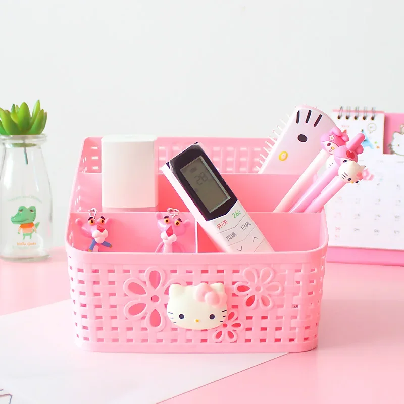 Kawaii Sanrio Hello Kitty Cartoon Storage Basket Desktop Cosmetics Jewelry Toiletries Sundries Arrange Box Cute Girl Gifts