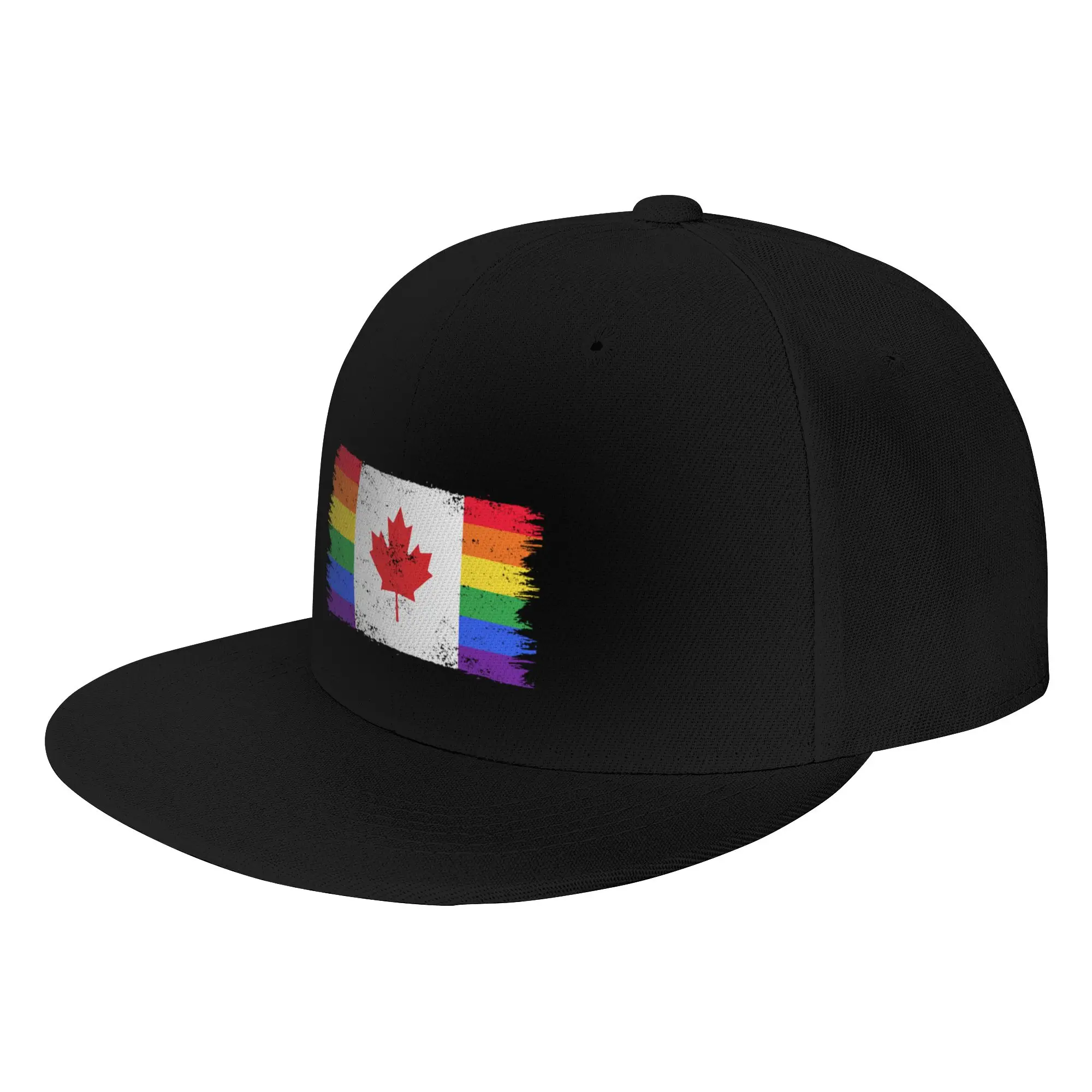 Fashion Canada Gay Flag LGBT Design Flat Brim Sun Hat  Japanese Minimalist Black Cap