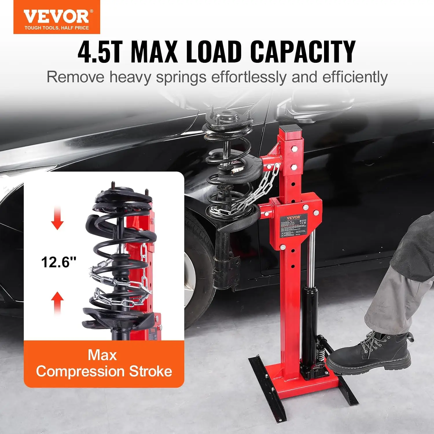 Hydraulic Strut Spring Compressor - 4.5 Ton/9920 LBS Jack Capacity, 1 Ton Rated Compression Force, Auto Coil Tool for Removing