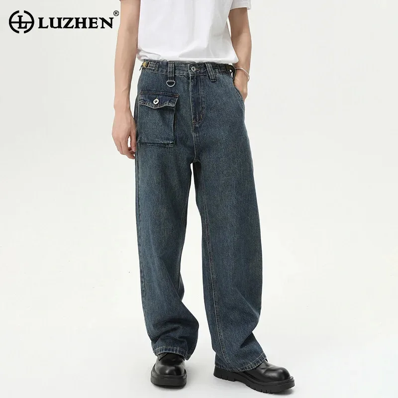 

LUZHEN оригинальные винтажные стильные прямые джинсовые брюки 2025, новая мода, персонализированные карманы, украшенные мужские повседневные джинсы JY4636