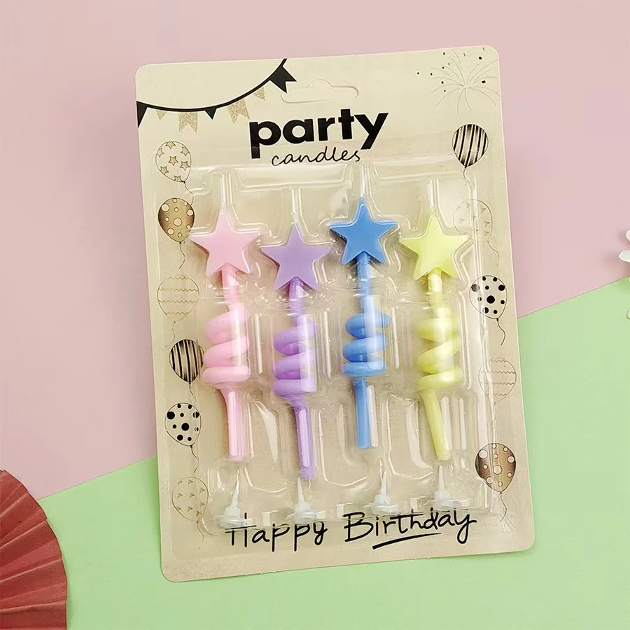 4PCS Kreative Bunte Rotierende Sterne Liebe Geburtstag Kuchen Kerzen 5-Zackigen Stern Jahrestag Wishing Party Backen Plugin – Detail 5