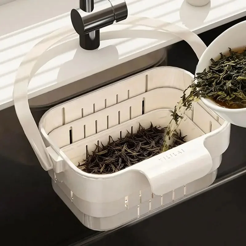 Retractable Rotatable Kitchen Colander, Quick Draining Wash Bowl for Fruit Vegetable Tableware Sink