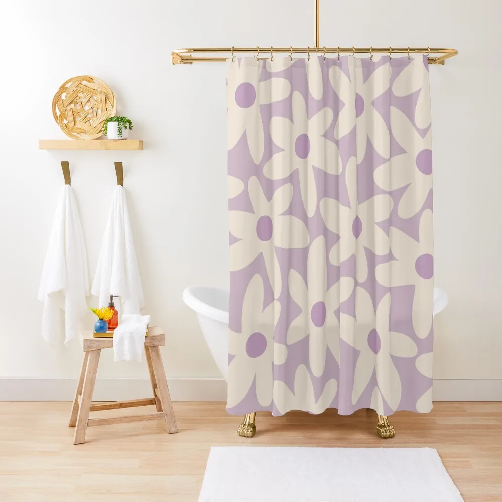 

Daisy Time Retro Floral Pattern in Lavender Cream Shower Curtain Bathroom Shower Set Funny Shower Cover Bathroom Decor Curtain