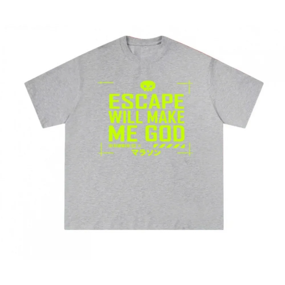 Escape Will Make Me God T Shirt Men Women Cyber Skull Japanese Text Crew Neck Cotton Gaming Tee
