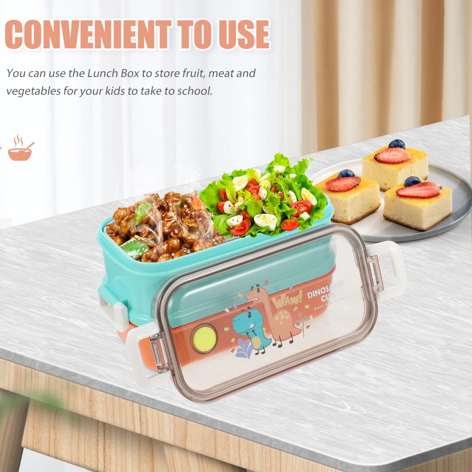 

Cute Kids Double Layer Stainless Steel Lunch Box Cartoon Sealed Food Container for School Picnic Office Use