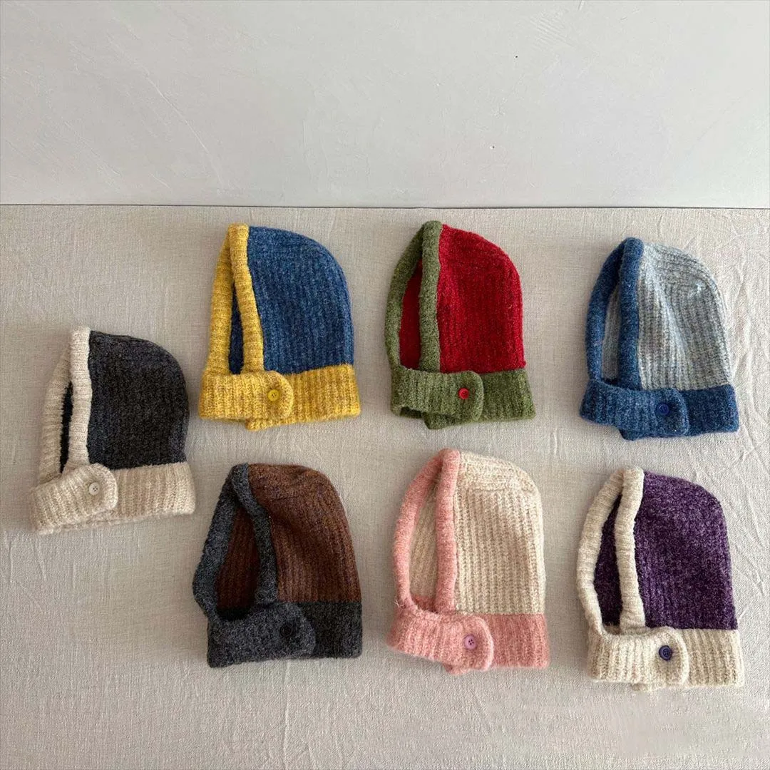 Retro Kids Knitted Hat 2023 Autumn Kids Beanie Cap Scarf Children\'s Wool Hats Head Neck Ear Protection Caps Korea Style