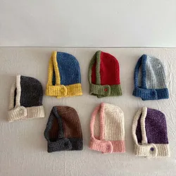 Cappello lavorato a maglia per bambini retrò 2023 autunno berretto per bambini berretto sciarpa cappelli di lana per bambini testa collo tappi di protezione per le orecchie stile coreano