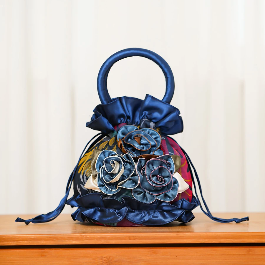 Mobile phone bag - lace ethnic wind bucket fabric bag - women's handbag - evening bag