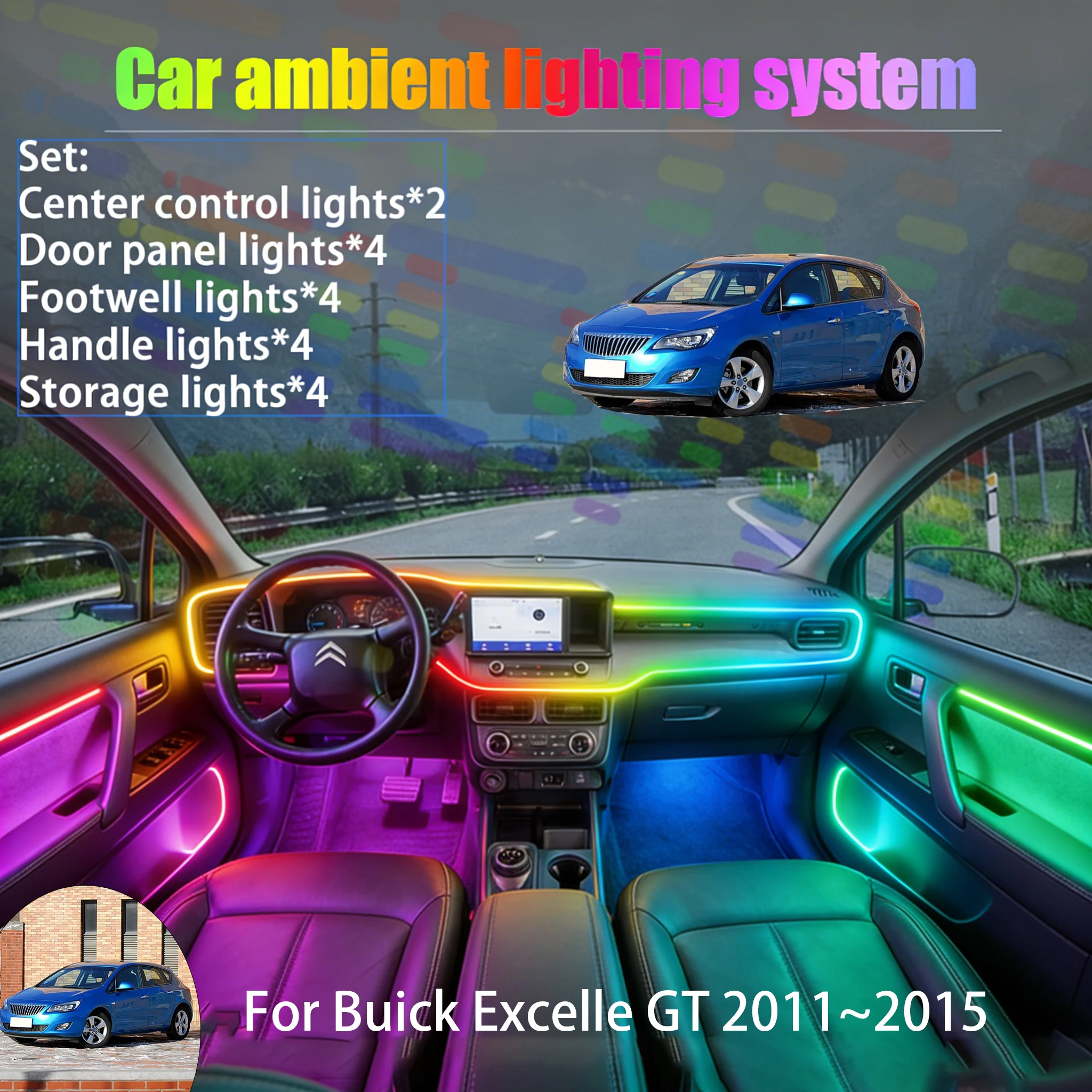 For Buick Excelle GT 2011~2015 Opel Astra 2/18 in 1 Car ambient lighting Led trunk interior led lights USB RGB Ensemble Streamer