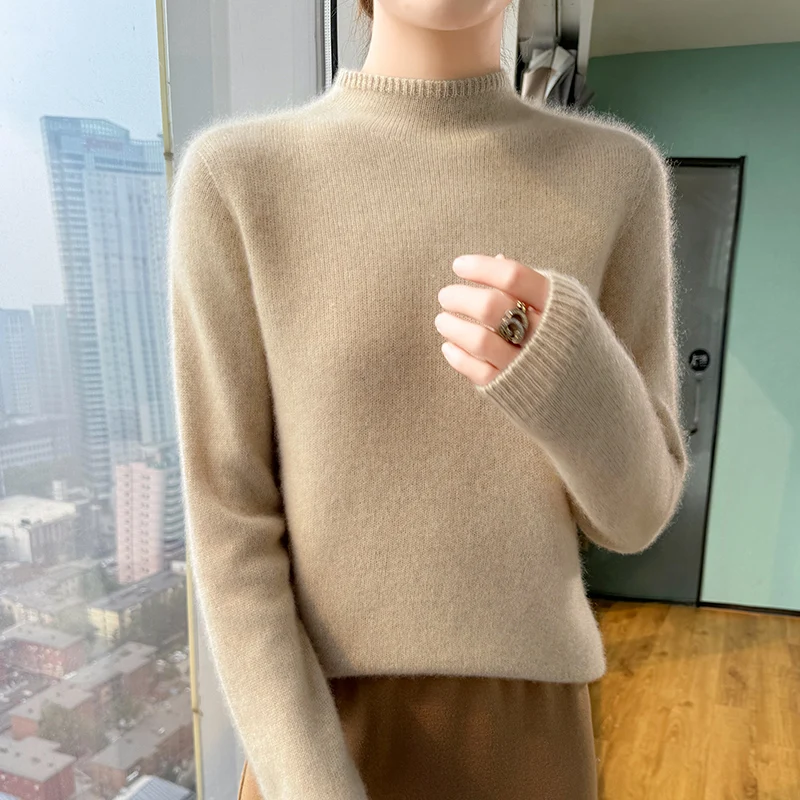 

New Autumn/Winter Standing Collar 100% Pure Wool Sweater Women Loose Casual Knitted Base Shirt Female Long-Sleeve Warm Pullover