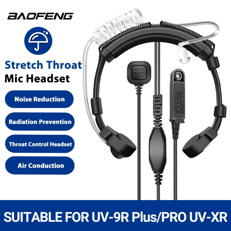 Baofeng UV-9R pro,uv9r plus,トランシーバー用の戦術的なチューブを備えた防水調整可能なアコースティックスロートマイク