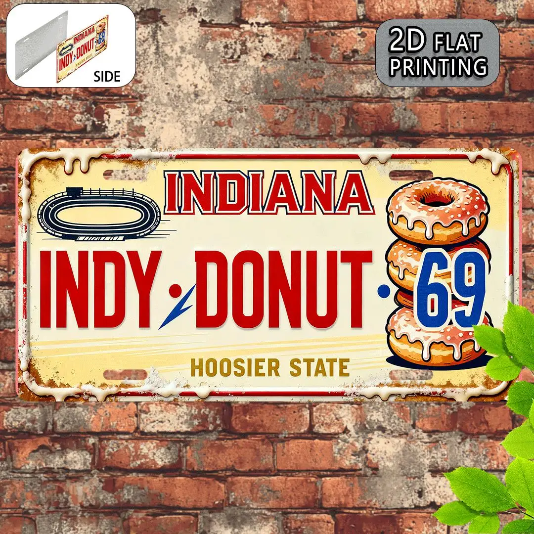 2D Flat - [2D Flat] 1pc Vintage Aluminum Sign | 2D Flat, Decorative Plaque, 29.97x14.99 cm, USA Indiana Indianapolis Donut Style
