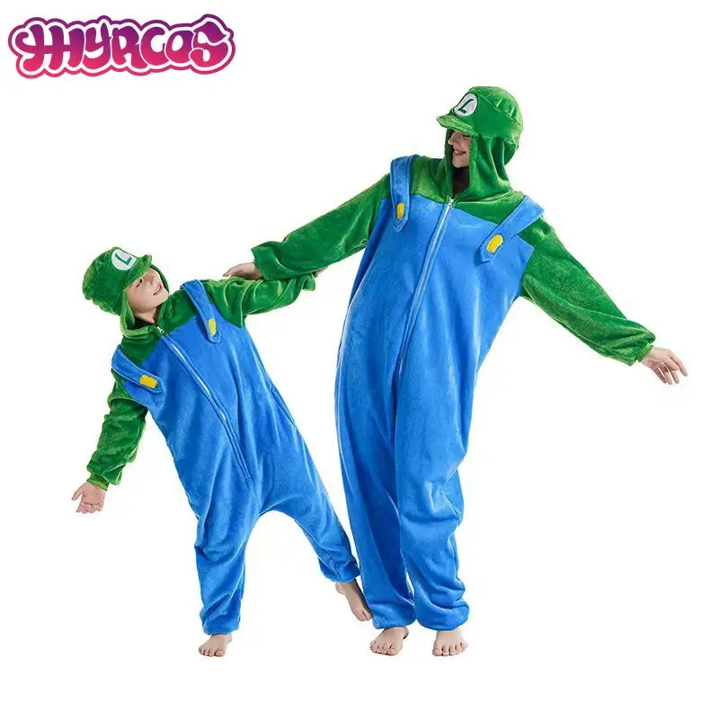 

Фланелевая молния, новый красный, зеленый, супер брат, кигуруми, комбинезон для взрослых, пижама с героями мультфильмов, забавные комбинезоны с животными на Хэллоуин, пижамы с капюшоном