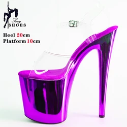 Purple 20cm/8 inch High Heel Sandals Transparent upper Electroplated Stiletto Heels Pole Dancing Sandals for Women Shoes Party