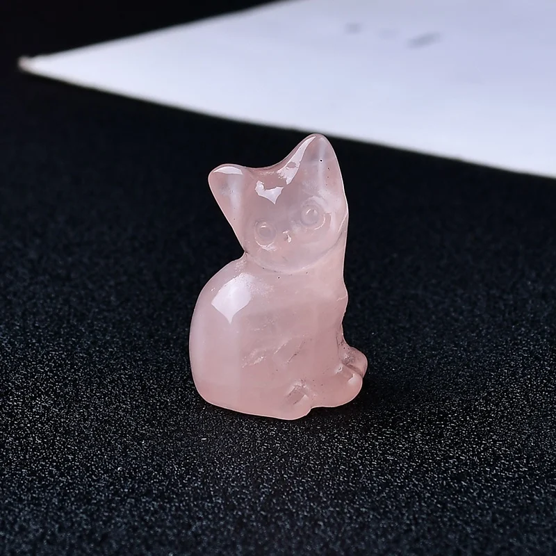 Natural Rose Quartz Rough Stone Carved Kitten Ornament Cat Desktop Decoration Home Decor