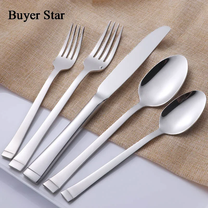 5 Pieces Stainless Steel Flatware Set Square Edge Service for  Knife Fork Spoon Dinnerware 5 pcs/set Tableware High Quality