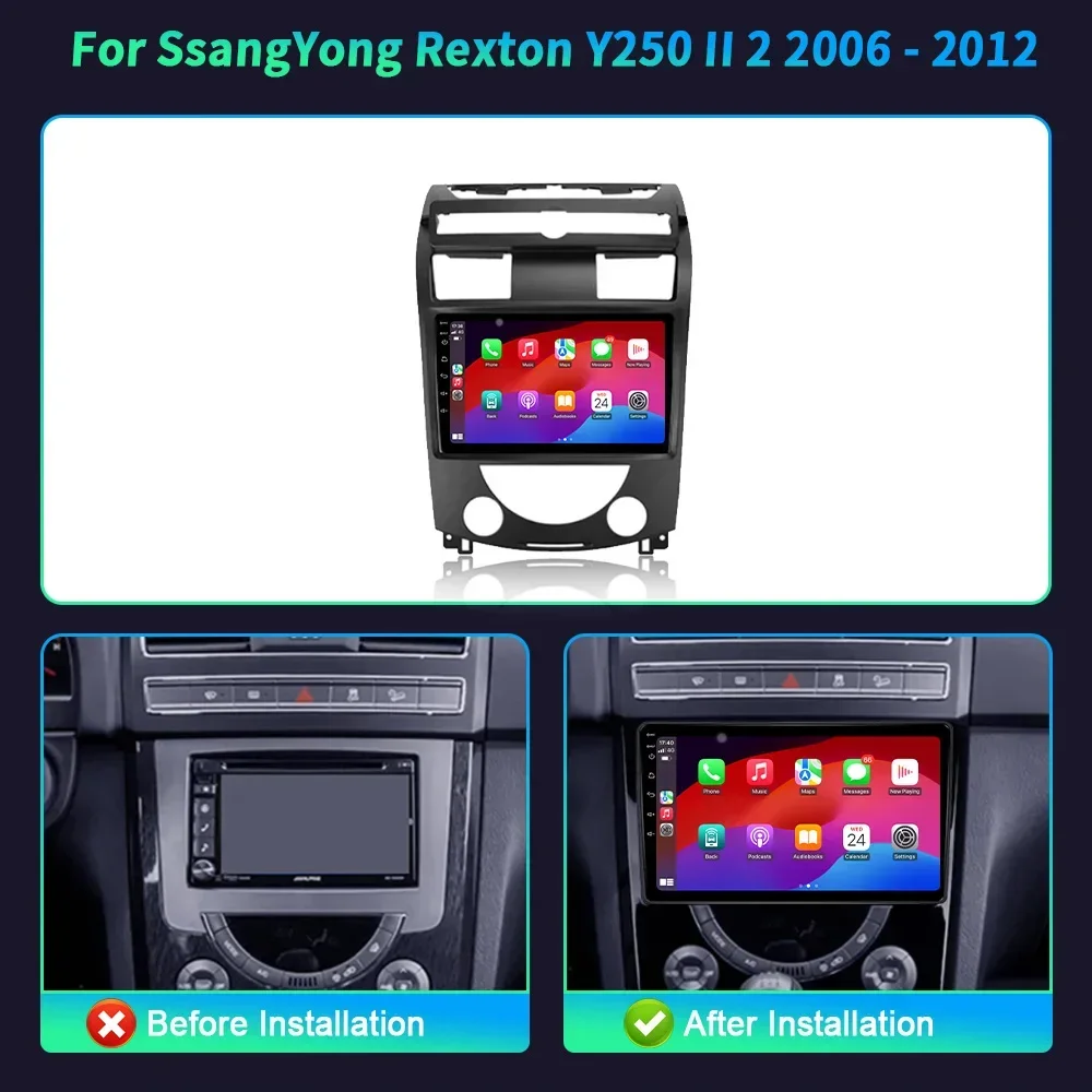 NEW Android 14 SsangYong Rexton Y250 II 2 2006-2012 BT CarPlay Car Radio Multimedia Video Player Navigation 4G GPS Touch Screen